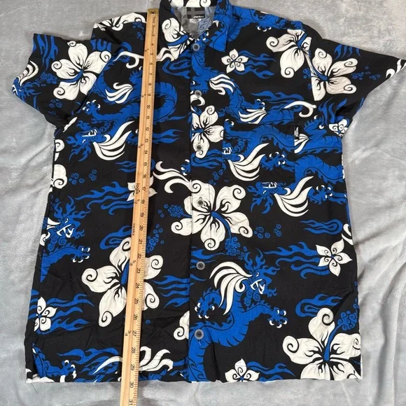 Vintage No Fear Hawaiian Shirt Mens M Dragon Print Rayon Blend USA 90s - Picture 8 of 8